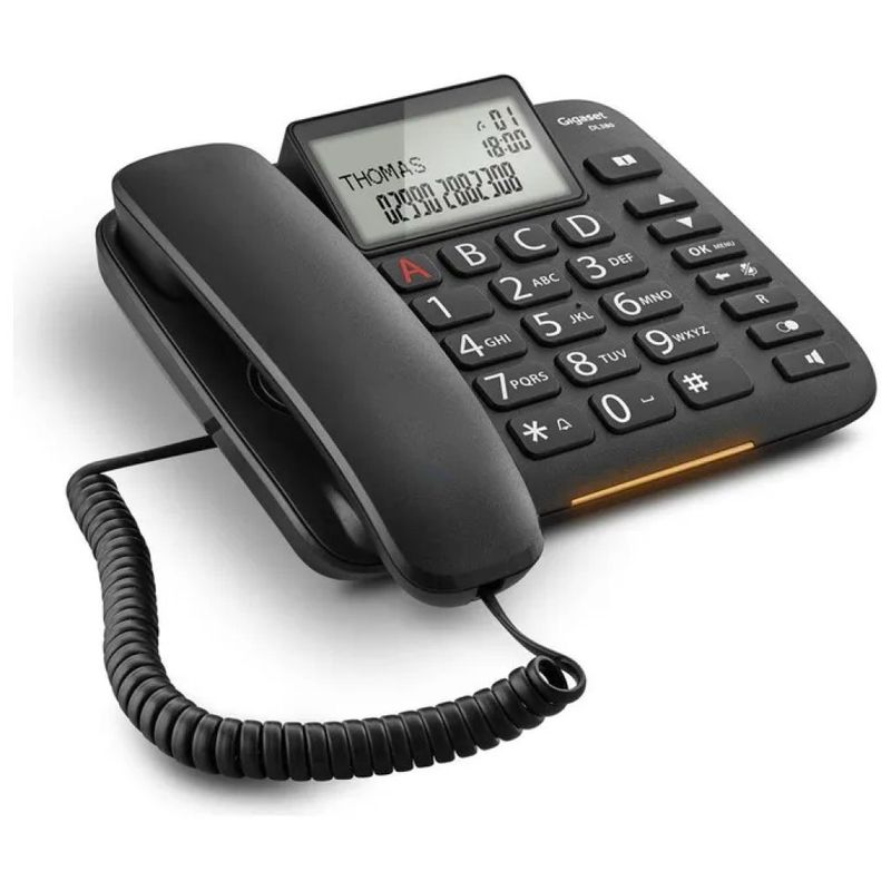 Gigaset DL380 Telefono Fisso Analogico con Filo, Vivavoce e Display LCD, Nero