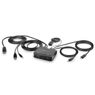 StarTech.com C2-D46-UAC-CBL-KVM Switch KVM ibrido a 2 porte con cavi integrati USB-A DisplayPort Audio 1