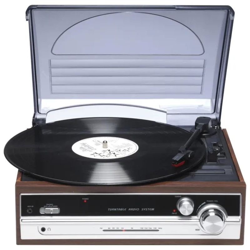 Denver VPR-190 MKII Giradischi Vinile con Radio FM, Altoparlanti Integrati e Finitura Marrone