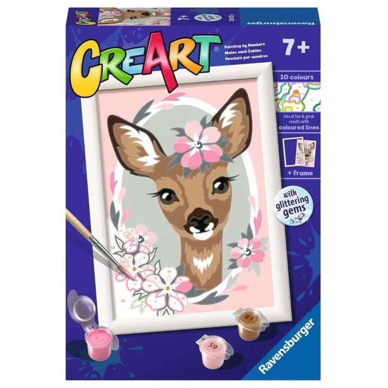 Ravensburger 20072 CreArt Serie E Kit Dipingere con i Numeri Bambi 10 Colori Acrilici con Cornice 7+ anni