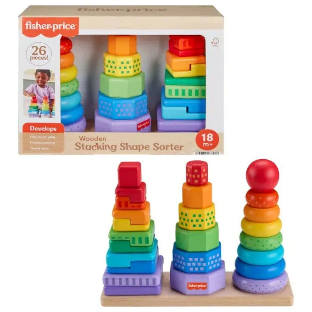 FISHER PRICE Fisher-Price HXT76 Gioco Impilabile in Legno FSC, 26 Pezzi