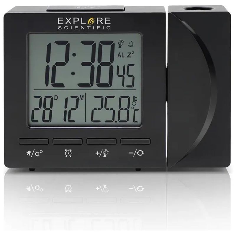 Explore Scientific RDP1001CM3000 – Sveglia radiocontrollata con proiezione, temperatura e doppio allarme