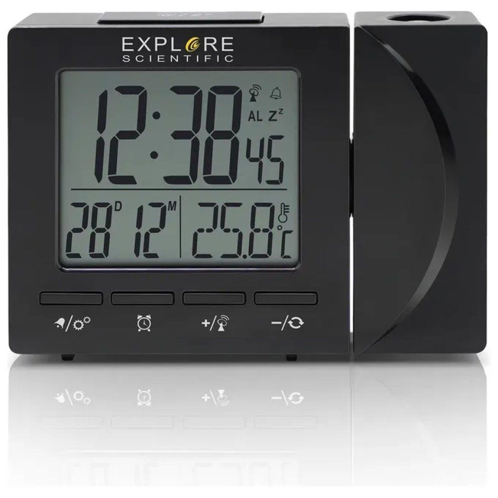 Explore Scientific RDP1001CM3000 Sveglia Digitale Radiocontrollata con Proiezione, Doppio Allarme e Temperatura, Nera Explore Scientific RDP1001CM3000 Sveglia Digitale Radiocontrollata con Proiezione, Doppio Allarme e Temperatura, Nera
