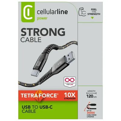 Cellularline Tetra Force Strong Cavo USB-A a USB-C 120 cm 15 W Nero Cellularline Tetra Force Strong Cavo USB-A a USB-C 120 cm 15 W Nero
