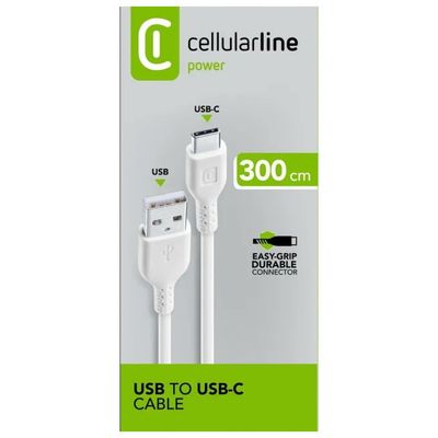 Cellularline Cavo USB-A a USB-C da 3 m, Bianco