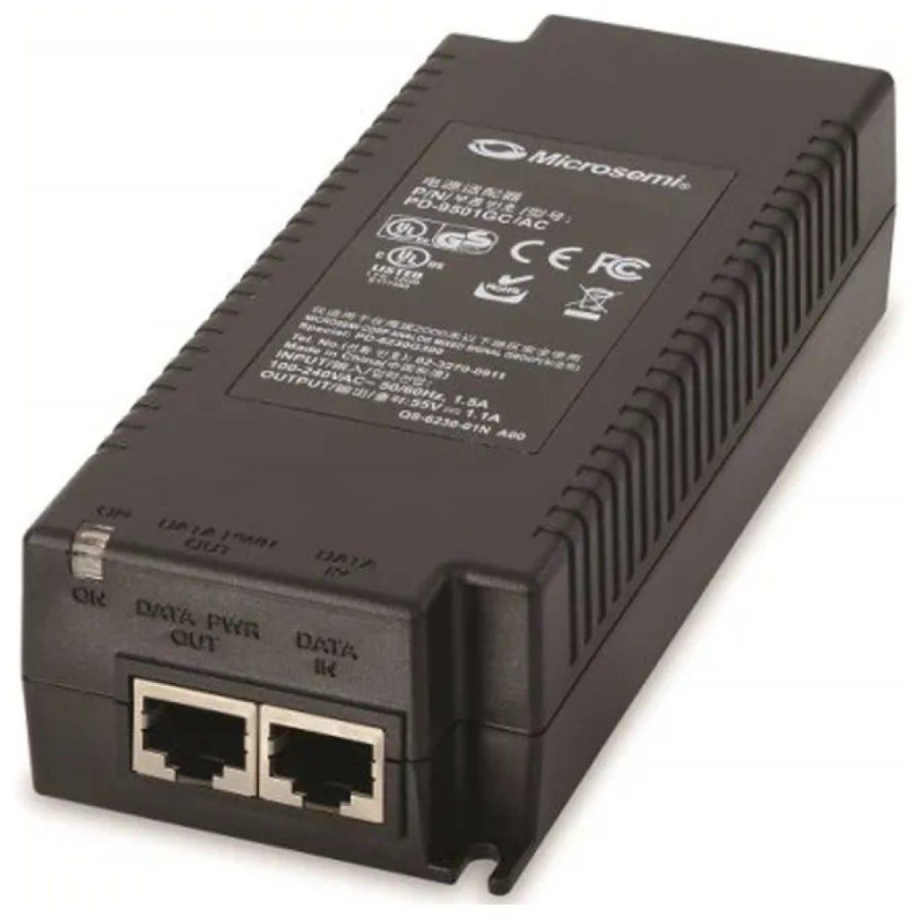 MICROCHIP TECHNOLOGY Microchip PD-9501GCS-AC-EU Convertitore Media PoE 60W Gigabit Ethernet IEEE 802.3bt Nero