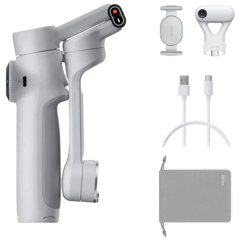 Insta360 Flow 2 AI Tracker Bundle – Stabilizzatore Smartphone Grigio Chiaro