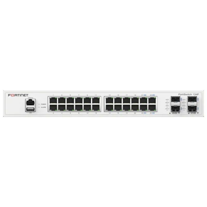 Fortinet FS-124F Switch Ethernet Gestito L2 24 Porte Gigabit 4 SFP+ Rack Mount 1U colore Bianco