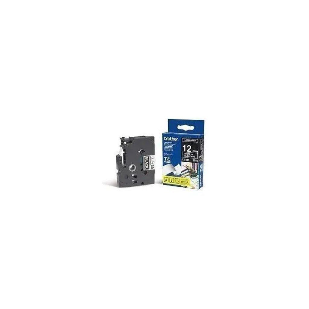 Brother TZe-335 Nastro Laminato Bianco su Nero, 12 mm x 8 m