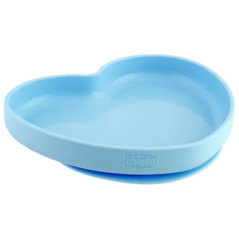 Chicco Piatto a Cuore in Silicone con Ventosa, Azzurro, 9+ Mesi
