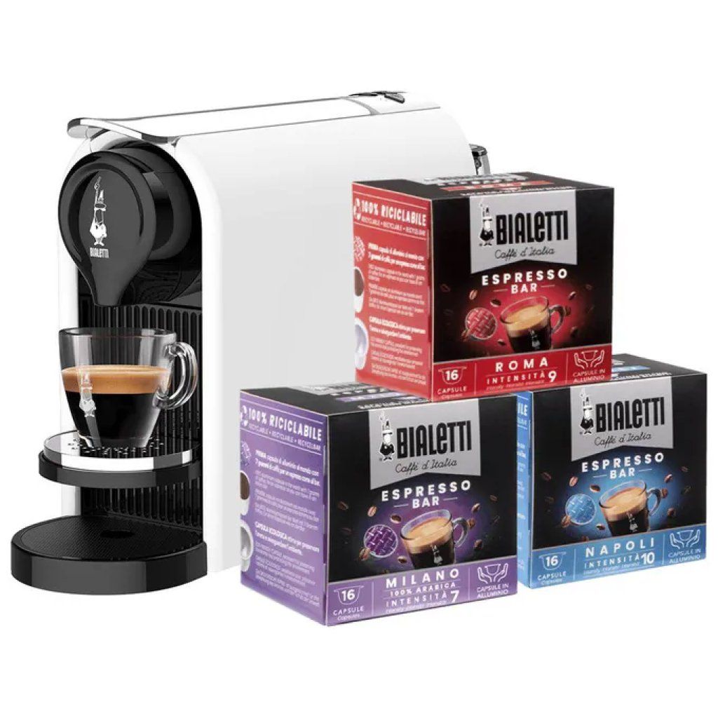 Bialetti Gioia Plus Macchina da Caffè a Capsule Bianca con 48 Capsule Bialetti Gioia Plus Macchina da Caffè a Capsule Bianca con 48 Capsule