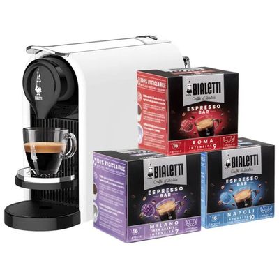 Bialetti Gioia Plus Macchina da Caffè a Capsule Bianca con 48 Capsule