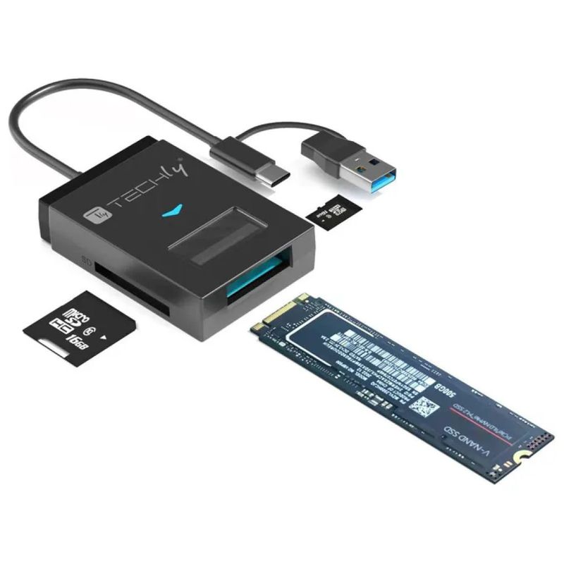 Techly 622298 Adattatore USB-A/USB-C per SSD M.2 e schede SD/TF