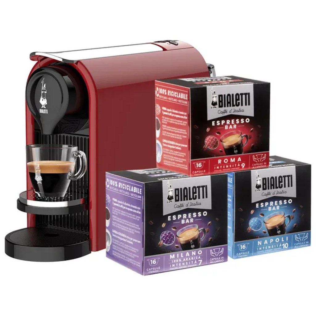 Bialetti Gioia Plus Macchina da Caffè a Capsule Rossa con 48 Capsule