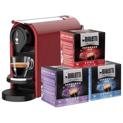 Bialetti Gioia Plus Macchina da Caffè a Capsule Rossa con 48 Capsule