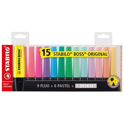 STABILO BOSS ORIGINAL Desk-Set – 15 Evidenziatori Neon e Pastel STABILO BOSS ORIGINAL Desk-Set – 15 Evidenziatori Neon e Pastel
