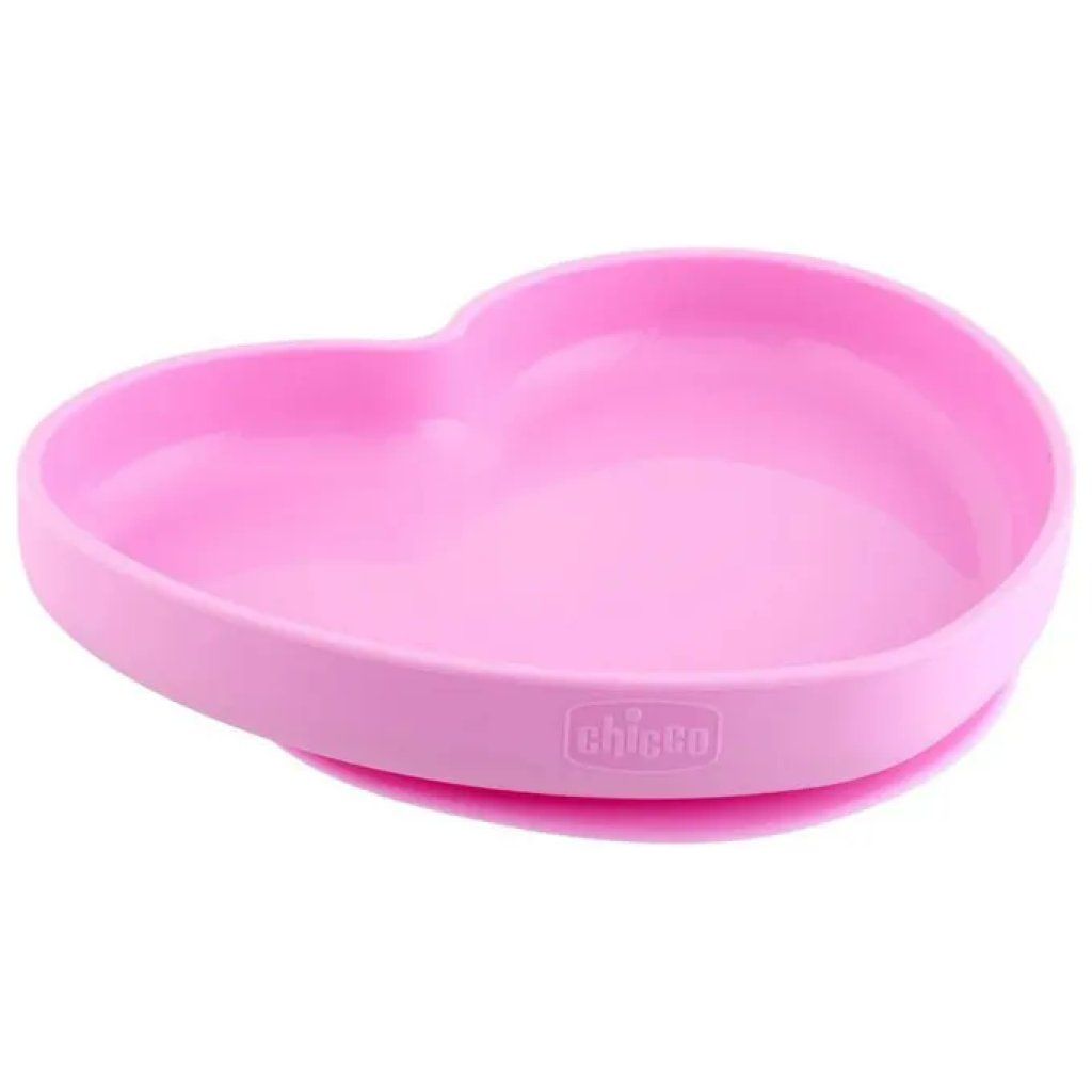 Chicco Piatto Pappa in Silicone a Cuore con Ventosa, Rosa, 9m+ Chicco Piatto Pappa in Silicone a Cuore con Ventosa, Rosa, 9m+