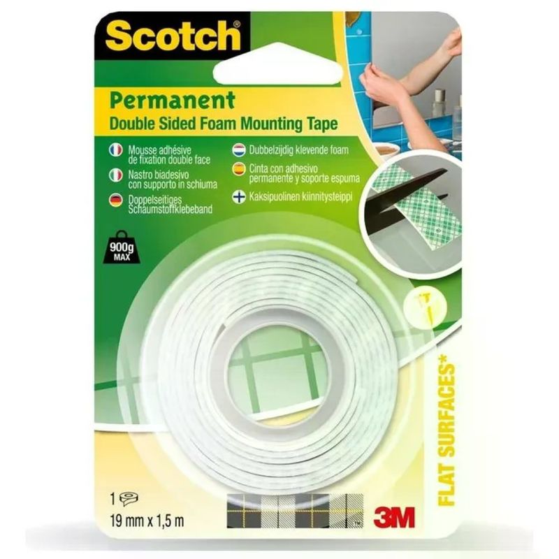 Scotch 3M Nastro Biadesivo Permanente in Schiuma 19 mm x 1,5 m