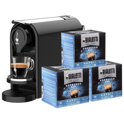 Bialetti Gioia Plus Nera, macchina da caffè a capsule con 48 capsule