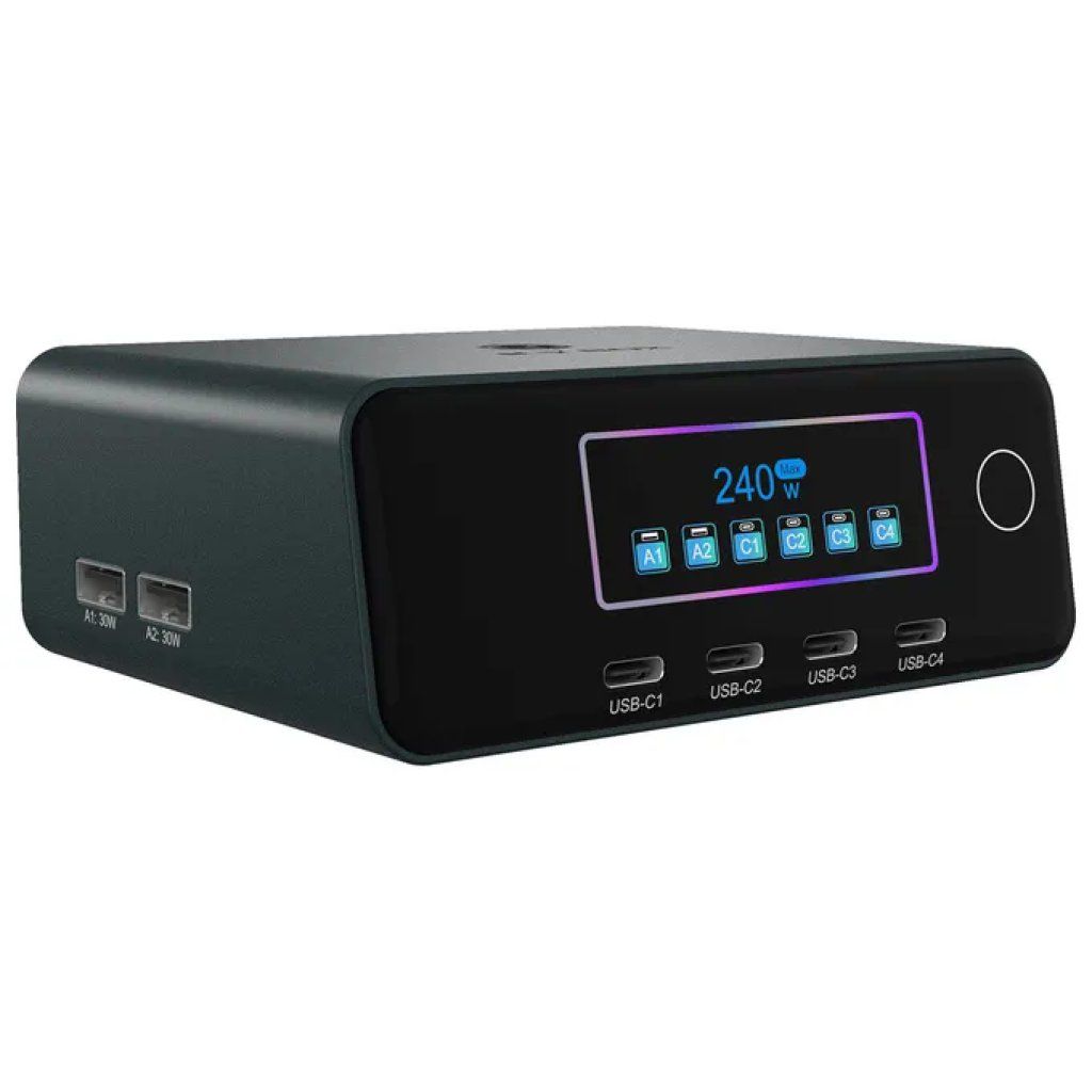 ICY BOX Diamond Charge IB-PS2401 Caricatore GaN 240 W, 6 porte con display LCD ICY BOX Diamond Charge IB-PS2401 Caricatore GaN 240 W, 6 porte con display LCD