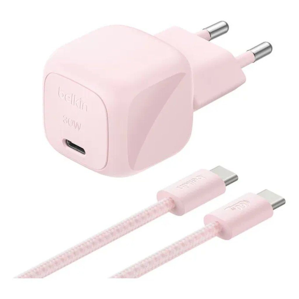 Belkin BoostCharge caricatore GaN USB-C 30 W con cavo intrecciato da 2 m, nero