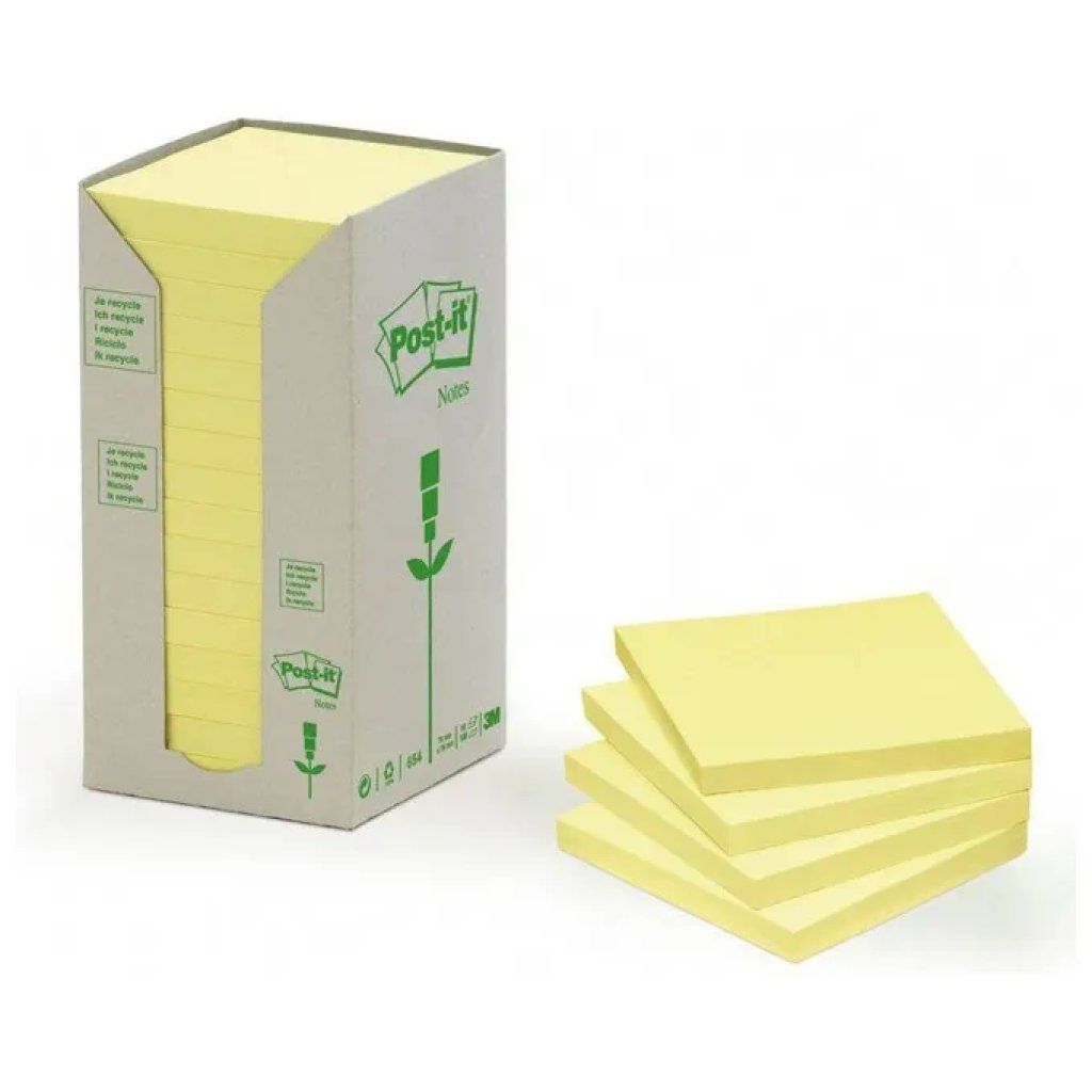 3M Post-it Notes gialli in carta riciclata, 76 × 76 mm, confezione da 16 3M Post-it Notes gialli in carta riciclata, 76 × 76 mm, confezione da 16