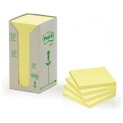 3M Post-it Notes gialli in carta riciclata, 76 x 76 mm, confezione da 16 blocchetti