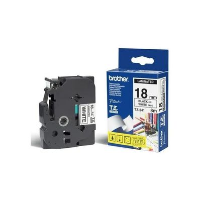 Brother TZ-241 Nastro Laminato Nero su Bianco, 18 mm Brother TZ-241 Nastro Laminato Nero su Bianco, 18 mm