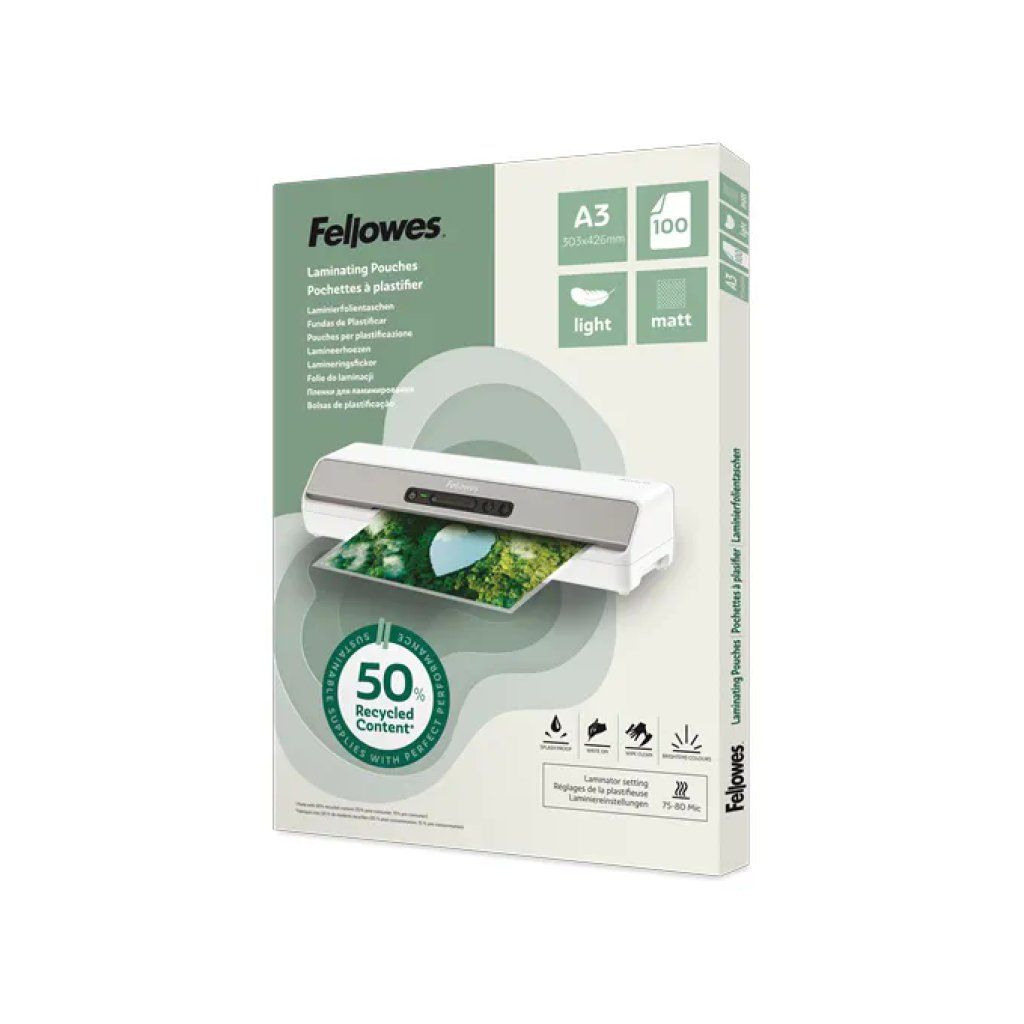 Fellowes 100143436 Pellicole Plastificatrici A3 Opache, 100 Pezzi