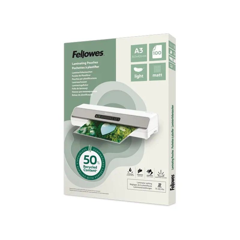 Fellowes 100143436 Pellicole Plastificatrici A3 Opache, 100 Pezzi