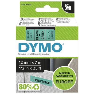 DYMO Nastro originale DYMO D1 nero su verde, 12 mm x 7 m
