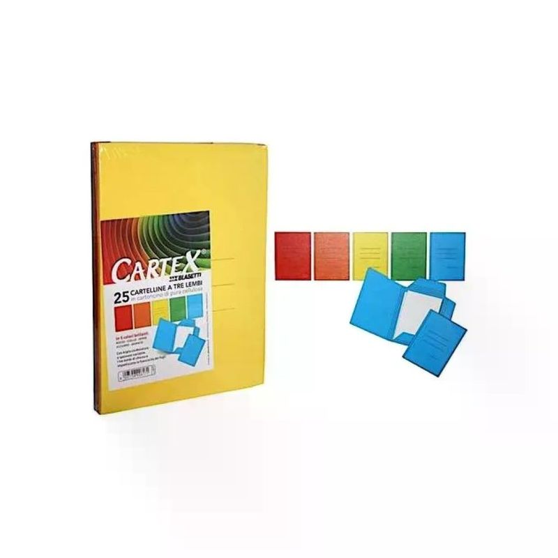 Blasetti Cartex Cartelline a 3 Lembi A4, 25 Pezzi, Colori Assortiti