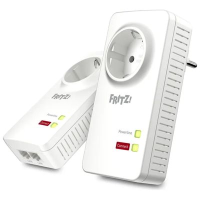 FRITZ! Powerline 1220E Set di 2 Adattatori, 1200 Mbps, 2 Porte Gigabit e Presa Passante