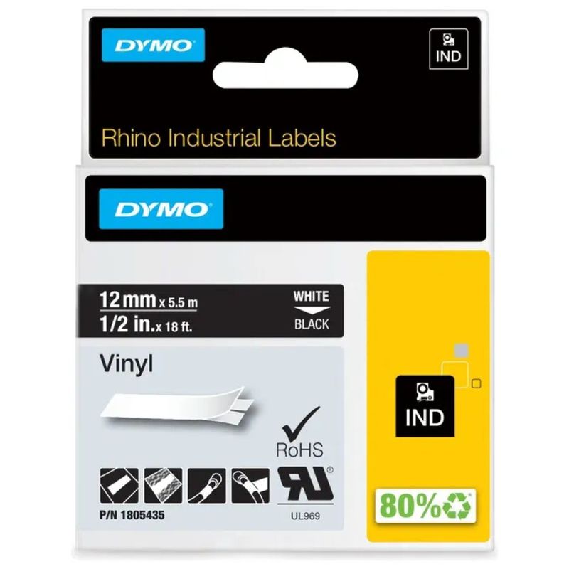 DYMO Nastro DYMO in vinile 12 mm x 5,5 m, bianco e nero