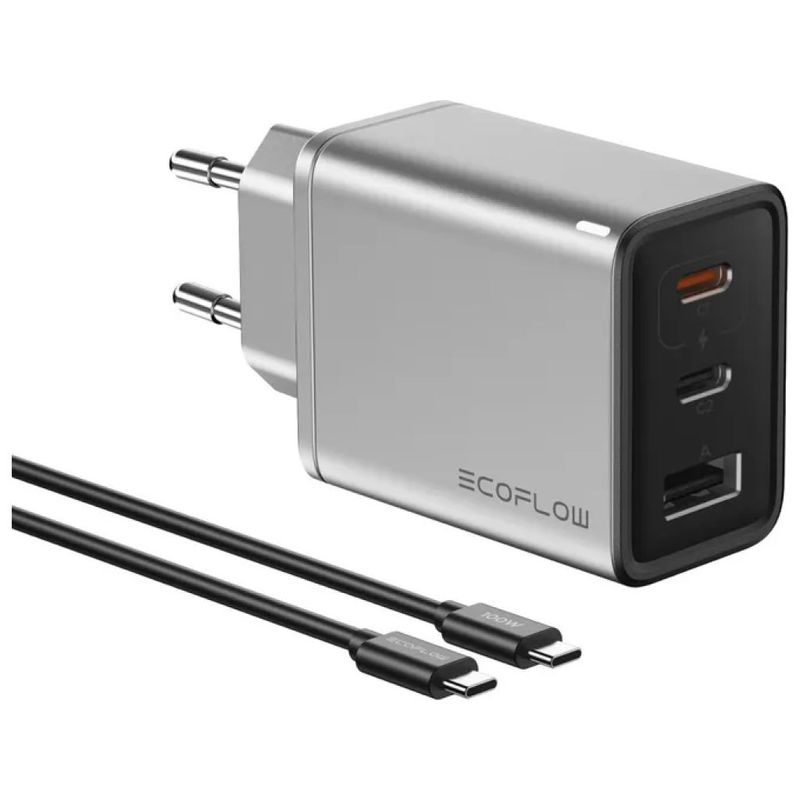 EcoFlow Rapid caricabatterie GaN 65W, 3 porte, argento