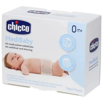 Chicco MediBaby Kit Medicazione Ombelicale, 3 Bende e 3 Garze Sterili 10x10 cm