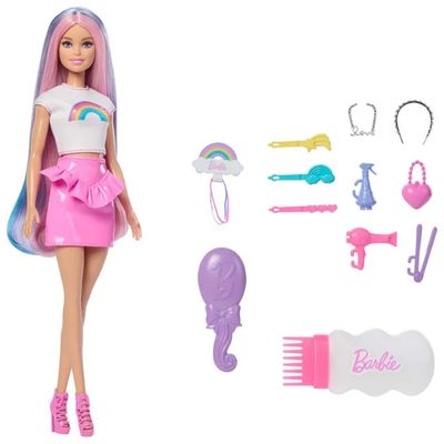 MATTEL Barbie Capelli Arcobaleno con 12 Accessori per Acconciature