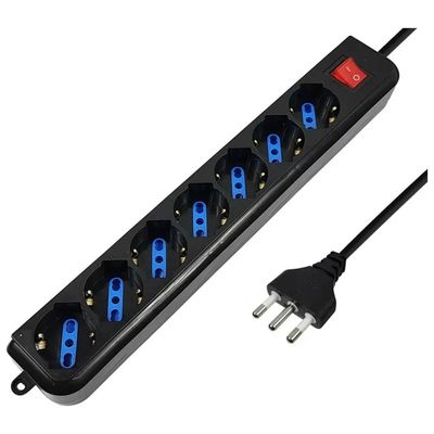 Atlantis Land Multipresa 7 Prese Schuko e Bipasso, 16 A, 2500 W, Cavo 1,5 m, Nera