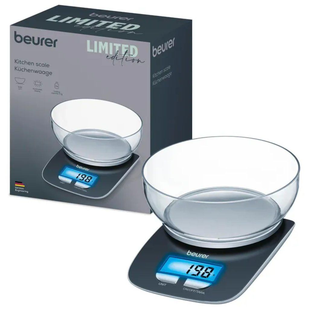 Beurer KS 25 Bilancia da Cucina Elettronica, 3 kg, Precisione 1 g, con Ciotola da 1,2 L, Blu