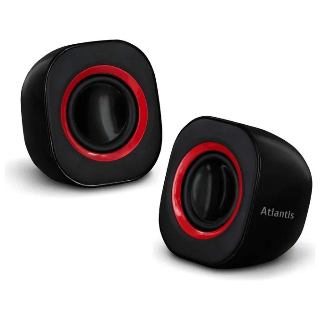 Atlantis SoundPower 410 – Casse PC Stereo 2.0, 5 W, USB e Jack 3,5 mm, Nere