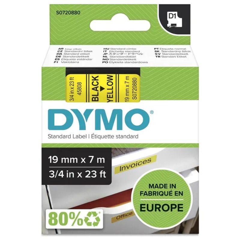 DYMO Nastro DYMO D1 laminato 19 mm x 7 m, nero su giallo