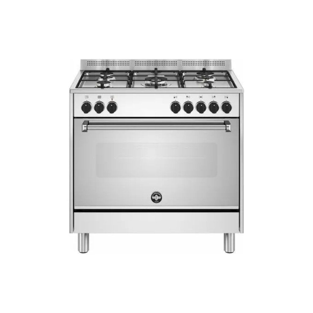 La Germania AMN965EXV24 Cucina a Gas 90x60 cm con Forno Elettrico 117 L, 5 Fuochi, 11 Funzioni, Classe A, Inox