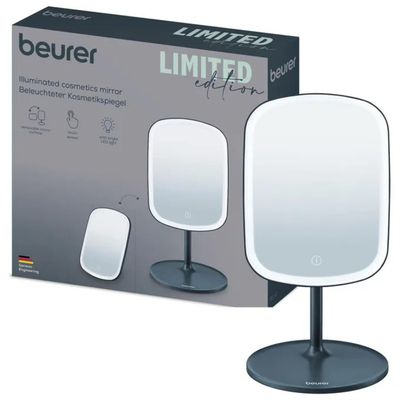 Beurer BS47 Specchio Cosmetico LED Ricaricabile con Base Portaoggetti, Bianco