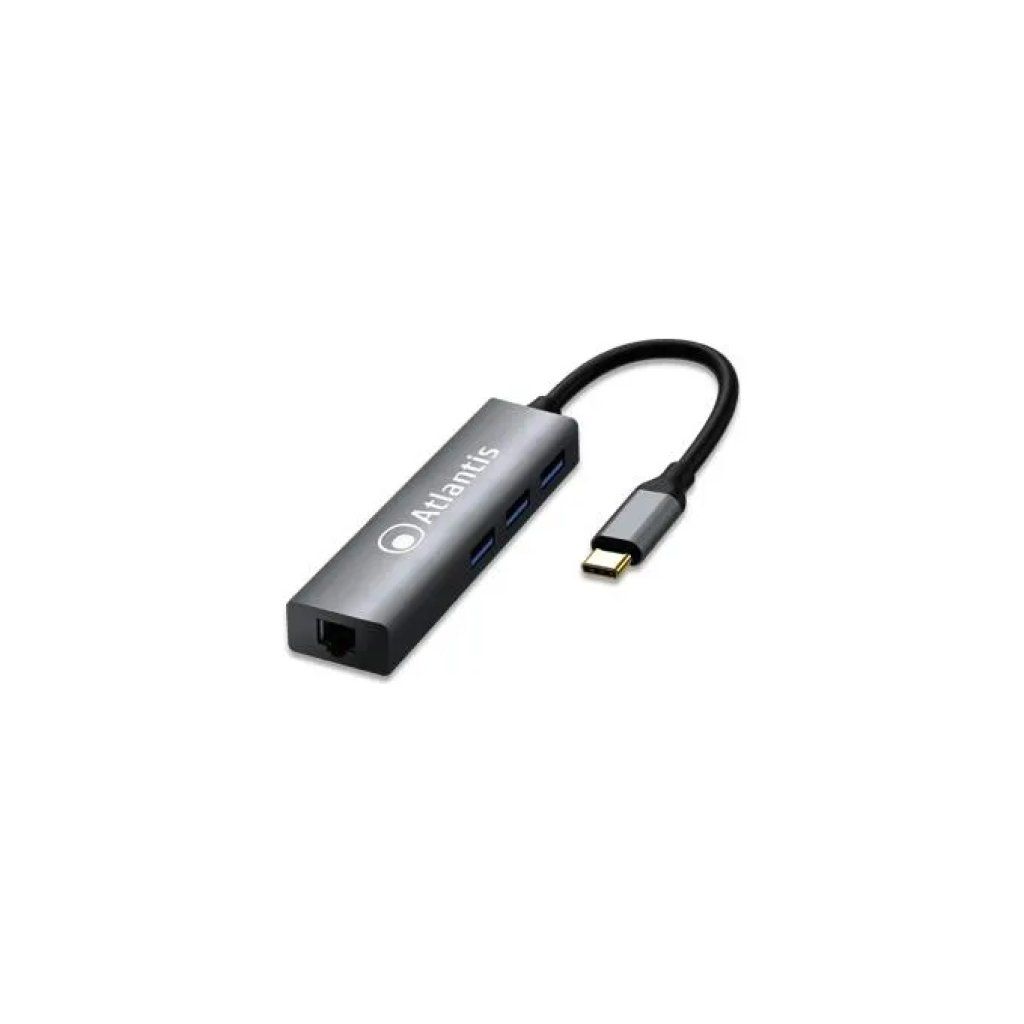 Atlantis A04-TC-LAN+HB Hub USB-C 3 porte con Ethernet Gigabit Atlantis A04-TC-LAN+HB Hub USB-C 3 porte con Ethernet Gigabit