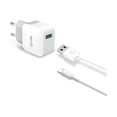 Celly Caricabatterie USB-A 12W con Cavo USB-C da 1 m Bianco Celly Caricabatterie USB-A 12W con Cavo USB-C da 1 m Bianco