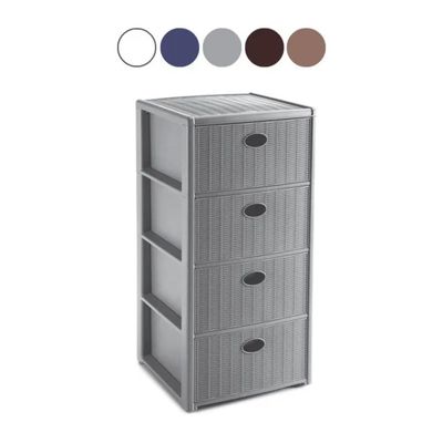 Stefanplast Elegance – Cassettiera 4 cassetti effetto rattan grigio, 40 × 40 × 80 cm