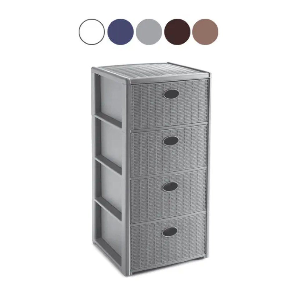 Stefanplast Elegance cassettiera 4 cassetti grigia effetto rattan, 40 × 40 × 80 cm