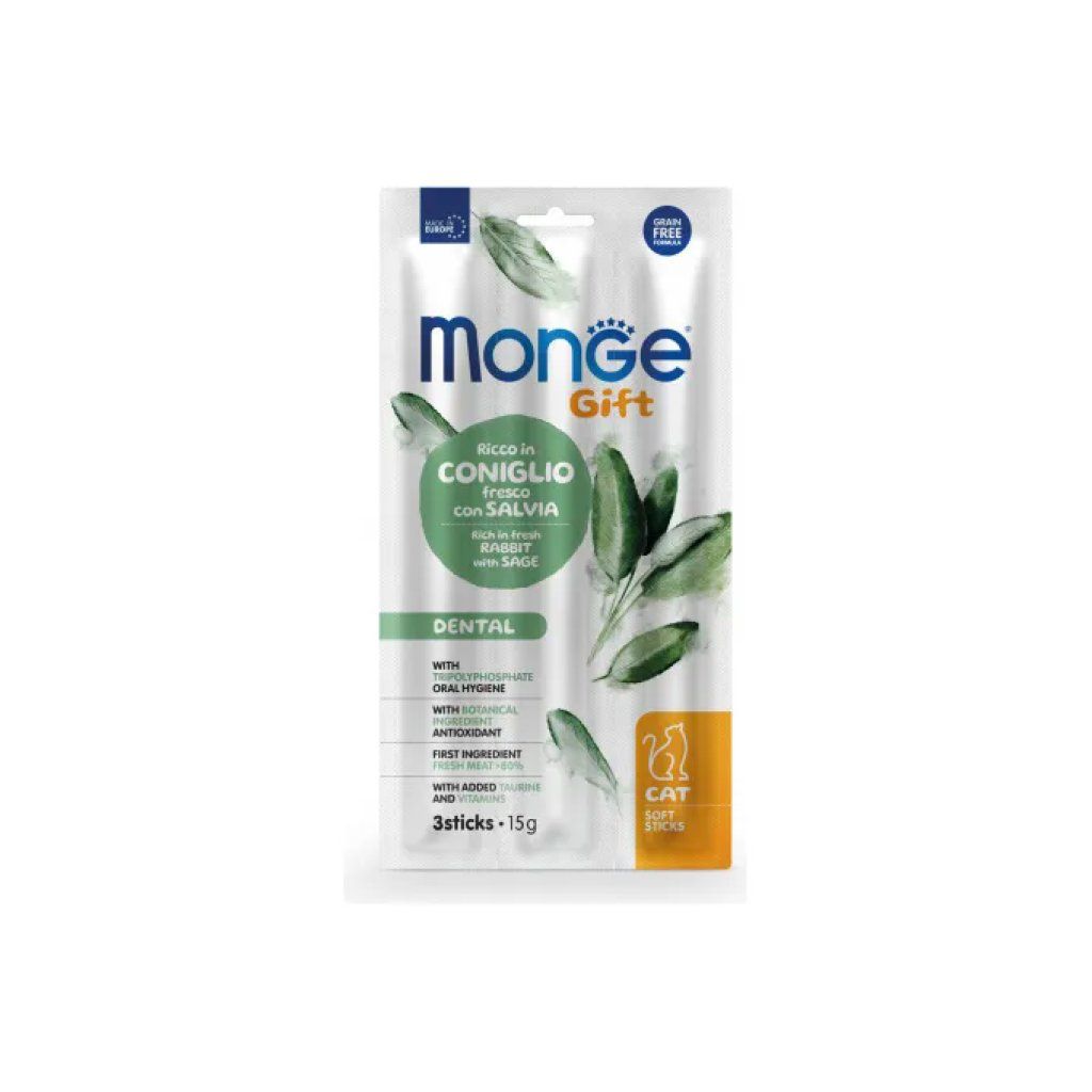 Monge Gift Snack per Gatti Adulti con Coniglio e Salvia, 15 g