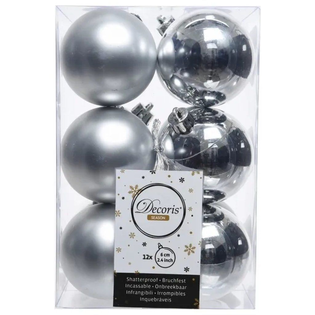 KAEMINGK Decoris Set 12 Palline di Natale Infrangibili Argento 6 cm