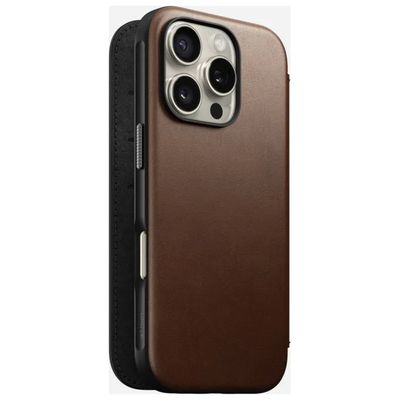 Nomad Modern Leather Folio per iPhone 16 Pro – Marrone